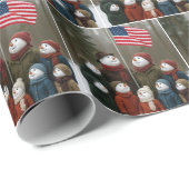 Papier Cadeau Patriotic Christmas Snow Family Gathering (Coin rond)
