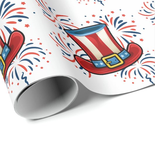 Papier Cadeau Patriotique Rouge Bleu Bleu Feu d'artifice 4 juill (Coin rond)