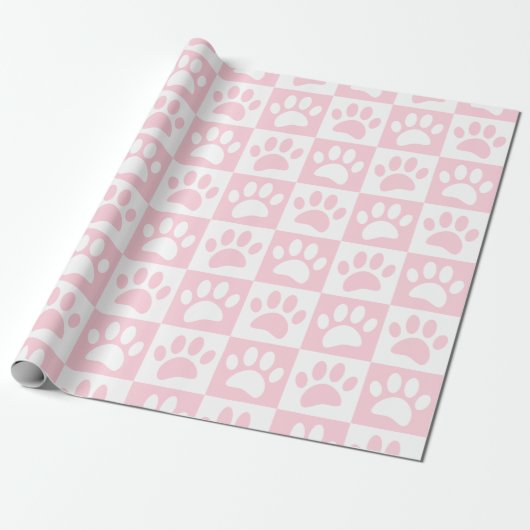 Papier Cadeau Patrouilles De Chien Rose Et Blanc Pastel En Carré (Déroulé)