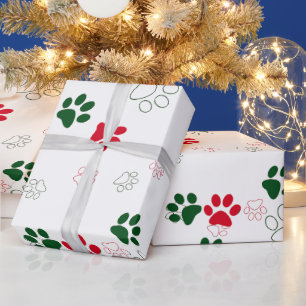 Papier Cadeau Patte de chien rouge et verte