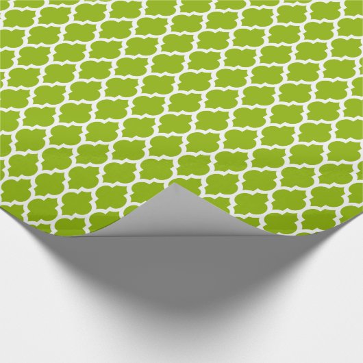 Papier Cadeau Pattern Apple Green White Moroccan Quatrefoil (Coin)