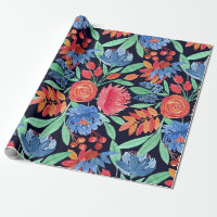 Pattern Artsy Coral Blue Floral Watercolor