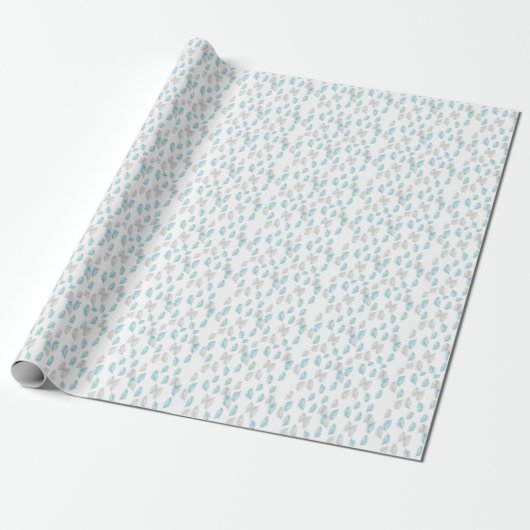 Papier Cadeau Pattern Blue & Gray Leaves (Déroulé)