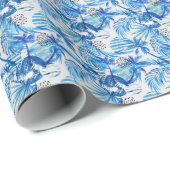 Papier Cadeau Pattern de Bright Blue Tropical Watercolor (Coin rond)