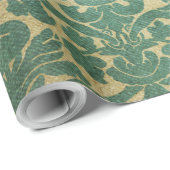 Papier Cadeau Pattern Green White Floral Damask (Coin rond)