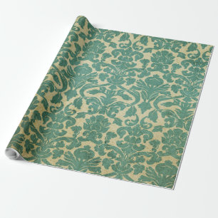 Papier Cadeau Pattern Green White Floral Damask