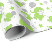 Papier Cadeau Pattern of Green Elephants, Cute Elephants, stars (Coin rond)