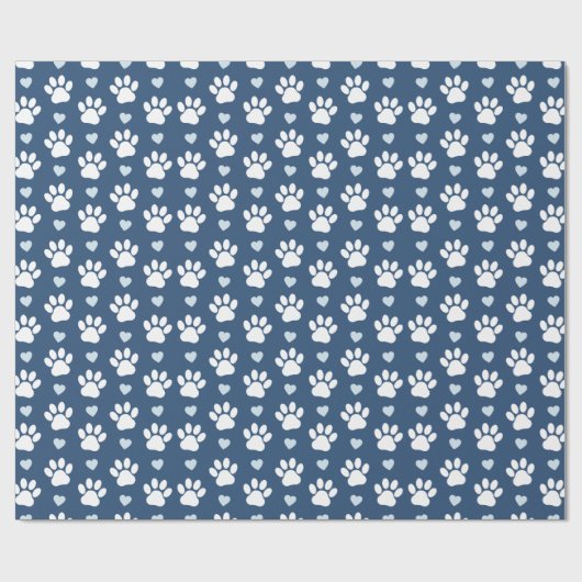 Papier Cadeau Pattern of paws, Dog paws, White paws, Blue Hearts (Plat)