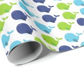 Papier Cadeau Pattern of Whales, Cute Whales, Sea Animals (Coin rond)
