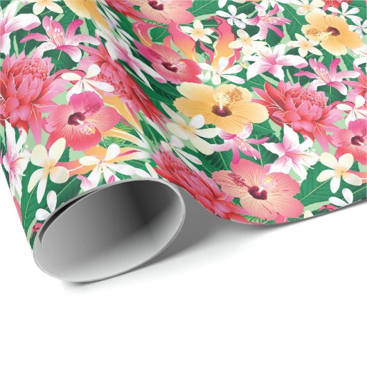 Papier Cadeau Pattern tropical hibiscus (Coin rond)