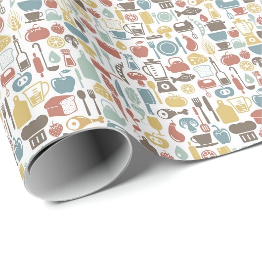 Papier Cadeau Pattern with cooking icons (Coin rond)
