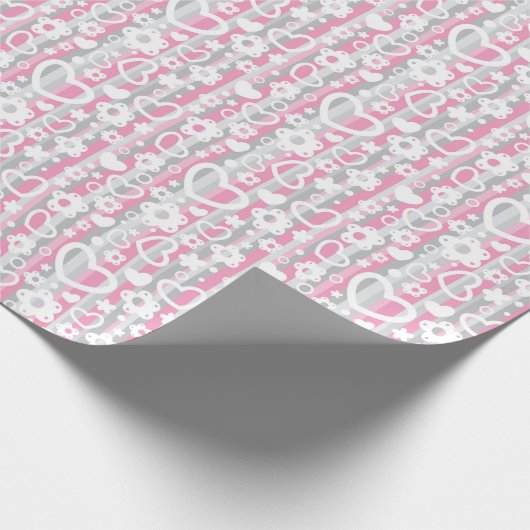 Papier Cadeau Pattern with Hearts and Flowers (Coin)