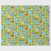 Papier Cadeau Patterned Tiles Birthday Add The Text Orange Green (Plat)