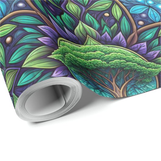 Papier Cadeau Patterned wrapping paper with vibrant green (Coin rond)