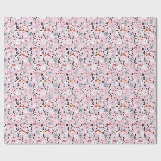 Papier Cadeau patternes of cats and flowerwer (Plat)