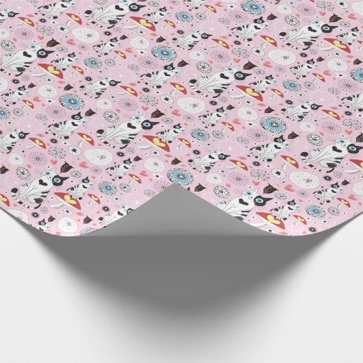 Papier Cadeau patternes of cats and flowerwer (Coin)