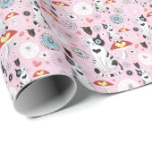 Papier Cadeau patternes of cats and flowerwer (Coin rond)