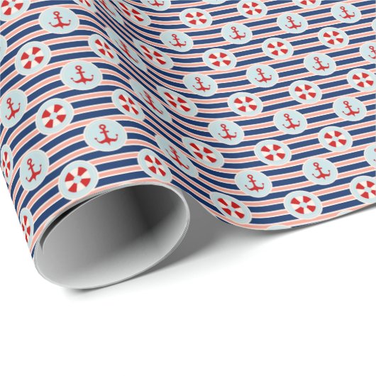 Papier Cadeau Patterns de Nautical Stripes and Dots (Coin rond)