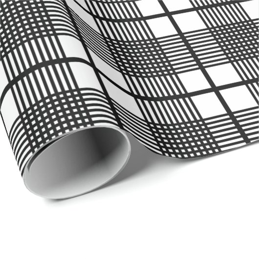 Papier Cadeau Patters de Black White Thin Glen Plaid (Coin rond)