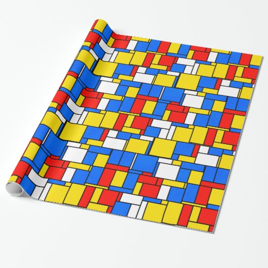 Papier Cadeau Patters de Mondrian Inspecred Style Red Blue Yello (Déroulé)