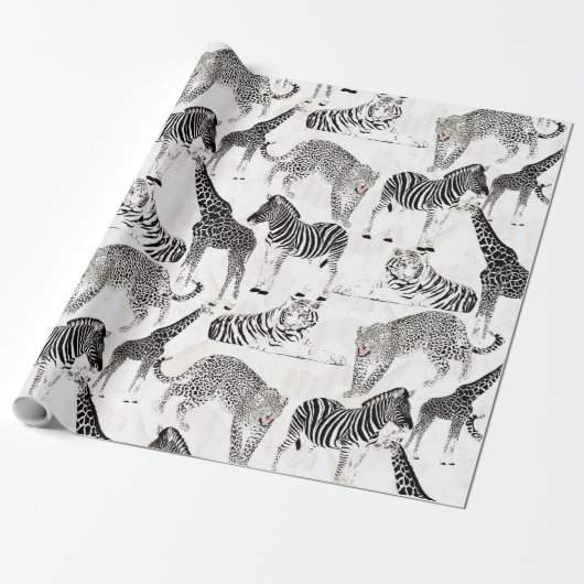 Papier Cadeau Patters de Stylish Black et White Jungle Animals (Déroulé)