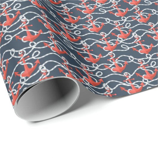 Papier Cadeau Patters Nautical Anchors et Rope (Coin rond)