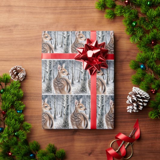 Papier Cadeau Pâturage blanc dans une forêt d'hiver (Cadeau de vacances)