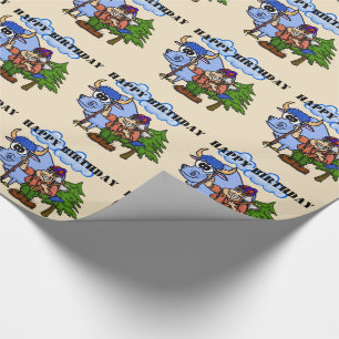 Papier Cadeau Paul Bunyan et bébé l'enveloppe de cadeau bleue 