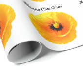 Papier Cadeau Pavot Floral Motif Joyeux Noël Jaune (Coin rond)