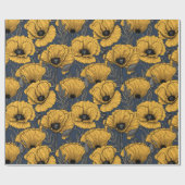 Papier Cadeau Pavot jaune sur la marine (Plat)