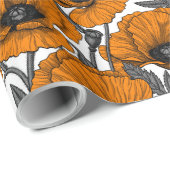Papier Cadeau Pavot orange sur blanc (Coin rond)