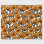 Papier Cadeau Pavot orange sur blanc (Plat)
