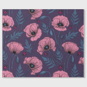Papier Cadeau Pavot rose sur violet foncé (Plat)