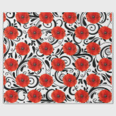 Papier Cadeau Pavot Rouge Fleur Noir Blanc Glam Stripes Chic (Plat)