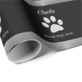 Papier Cadeau Paw Chien Argent sur arrière - plan noir (Coin rond)