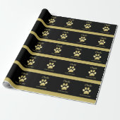 Papier Cadeau Paw chien brillant or sur arrière - plan noir (Déroulé)