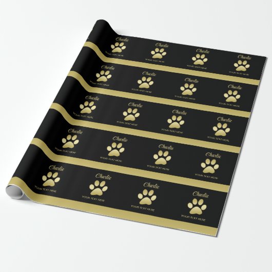Papier Cadeau Paw chien brillant or sur arrière - plan noir (Déroulé)