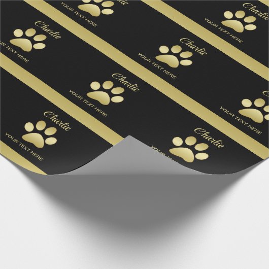 Papier Cadeau Paw chien brillant or sur arrière - plan noir (Coin)
