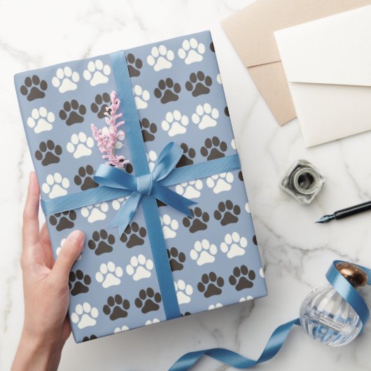 Papier Cadeau Paw Print Pattern Silver Blue (Cadeaux)