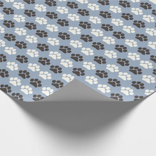 Papier Cadeau Paw Print Pattern Silver Blue (Coin)