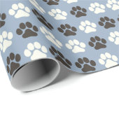 Papier Cadeau Paw Print Pattern Silver Blue (Coin rond)