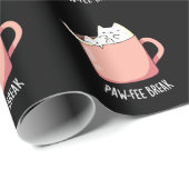 Papier Cadeau Pawfee Break drôle de chat café pun sombre BG (Coin rond)