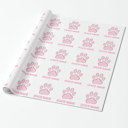 Papier Cadeau Pawprint de chien rose (Déroulé)