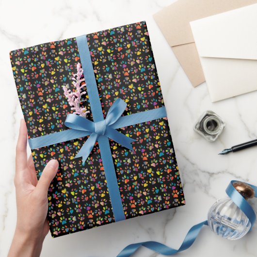 Papier Cadeau Pawprint de minuscule néon en noir (Cadeaux)