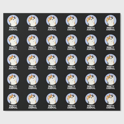 Papier Cadeau Pawty Animal Funny Party Chat Pun Dark BG (Plat)