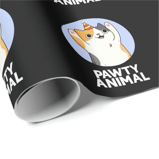 Papier Cadeau Pawty Animal Funny Party Chat Pun Dark BG (Coin rond)