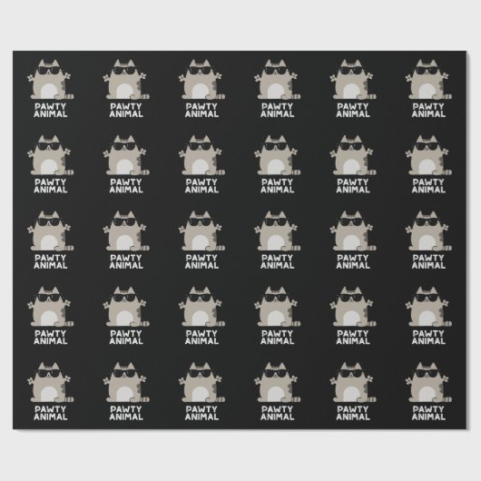 Papier Cadeau Pawty Animal Funny Party Chat Pun Dark BG (Plat)