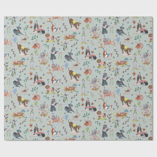 Papier Cadeau Pawty Blue Chien Chien Chien Chien Chien Chiot fêt (Plat)