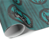 Papier Cadeau Pays de l'Ouest équestre Turquoise Cheval noir (Coin rond)