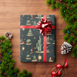 Papier Cadeau Pays de l'Ouest Noël Rustique Cactus